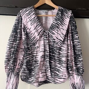 Ganni Zebra Print Blouse in Pink and Black